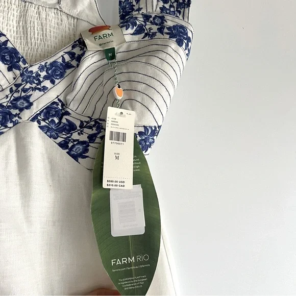 farm rio floral cascade wavy linen sleeveless midi dress Farm Rio Floral Cascade Wavy Midi Dress - Blue Floral Cascade Off-White